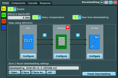 Setup dialog for the deembedding function
