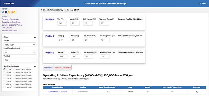 Figure 2. the KEMET Life Expectancy Model helps make lifetime predictions that are otherwise impossible to calculate