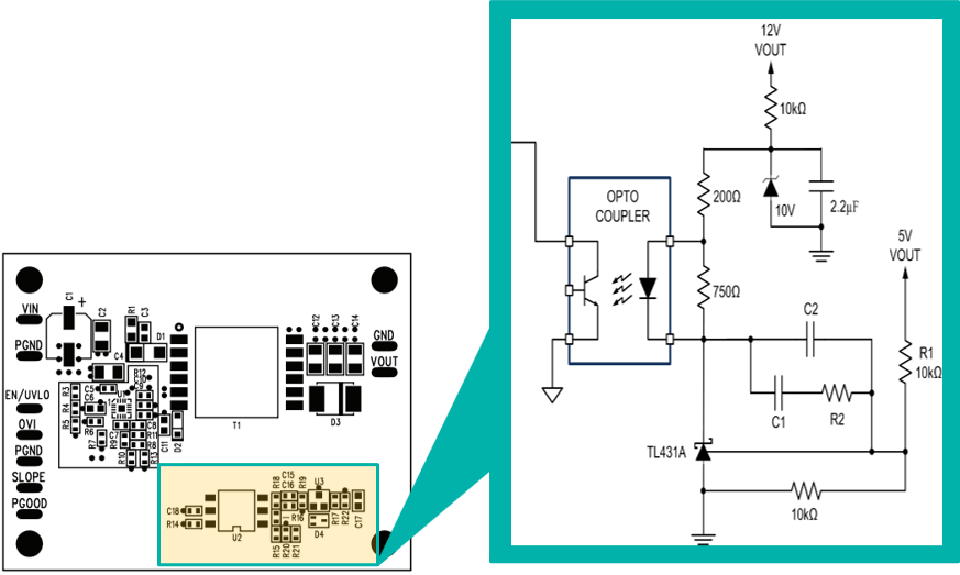 Figure 5. Traditional feedback circuit using optocoupler, error  amplifier, and a voltage reference