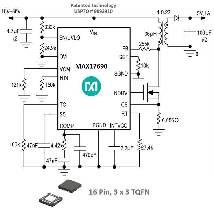 No-opto flyback circuit achieving new output voltage regulation benchmark.