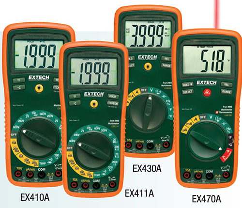 Figure 1 - The Extech 400 series of professional-grade handheld DMMs (source Extech) 
